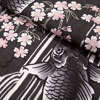 義若オリジナルの和柄股引き 鯉の滝昇り(鉄黒ピンク)